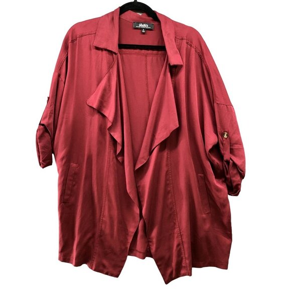 Lulus Cardigan Womens Small S Burgundy Red Tencel Open Front Roll Tab Utility - Picture 1 of 9